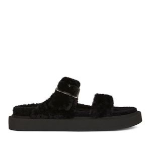 Giuseppe Zanotti  Furry buckled sheepskin slides